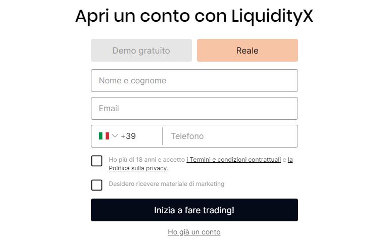 liquidityX apertura conto